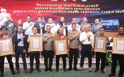 15 Objek Vital Nasional, Menerima Sertifikat Audit Sistem Manajemen Pengamanan Obvitnas Dan Obter Tahun 2024